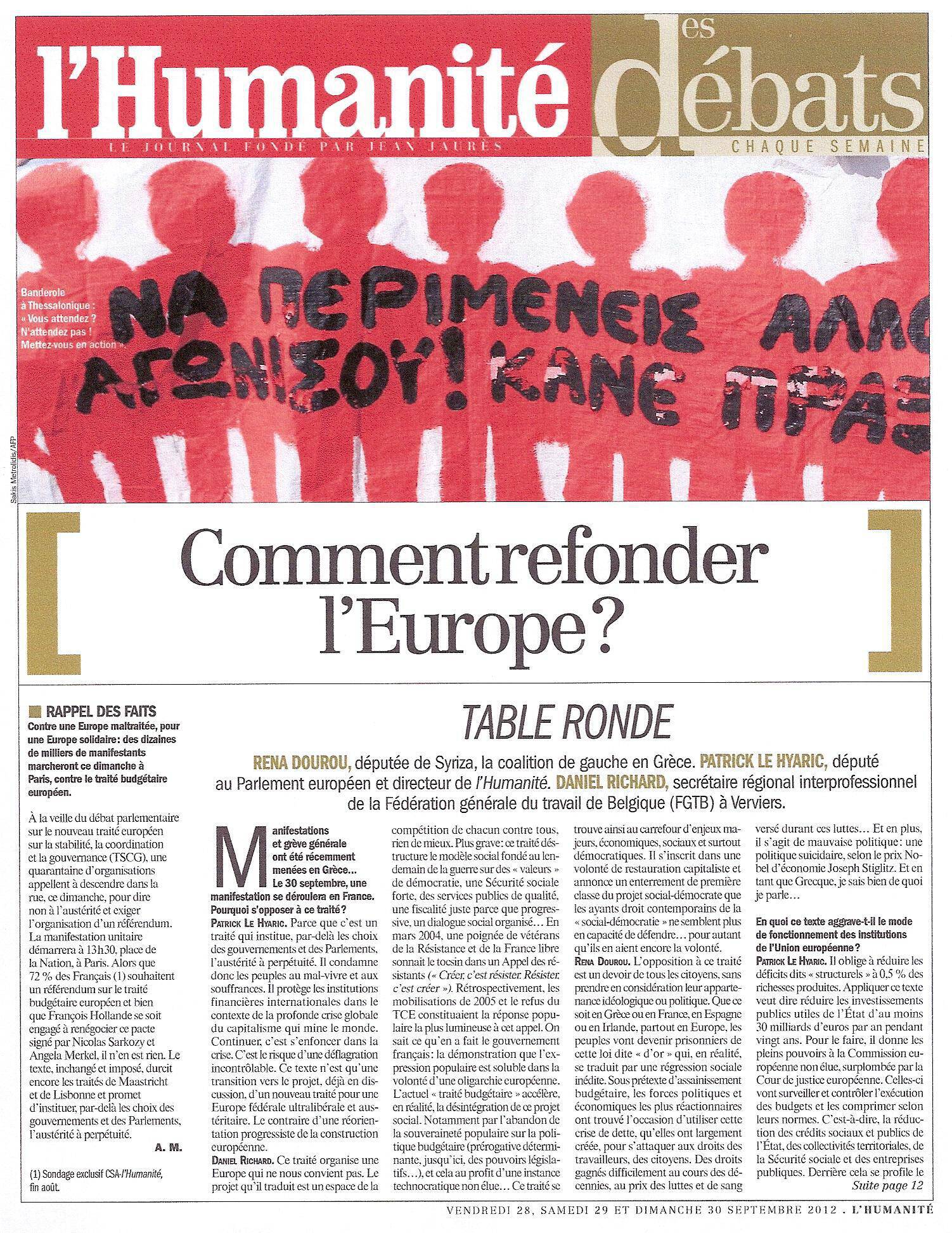 "Plus d’Europe sociale, solidaire, moins de forces fascistes! Ces combats sont liés".